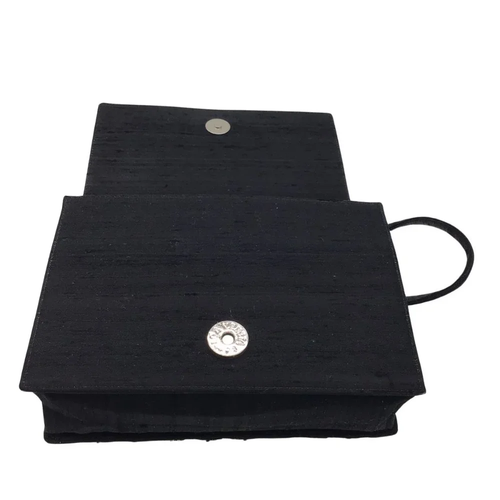 BOTTEGA VENETA VINTAGE BLACK SHELL DETAIL SILK HANDBAG - Picture 6 of 12